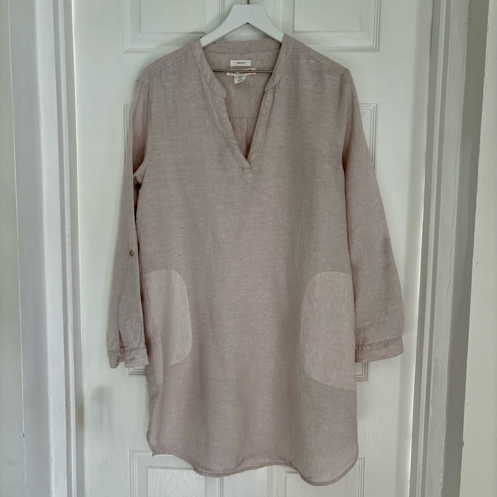 C&C California Light Beige Casual Shift Dress Long Sleeved Size Large